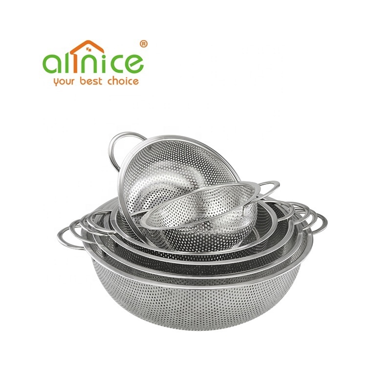 Multi-fuction Stainless Steel Colander Fruit Basket Rice Sieve with Handles