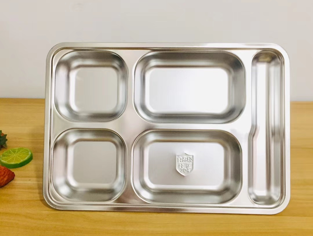 Wholesale school restaurant used rectangle divide stainless steel food plate serving tray