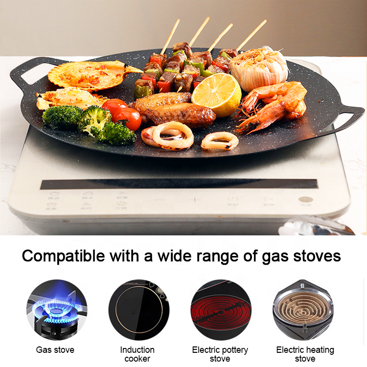 Korea Barbecue Round Frying Pan Grill Camping Outdoor Cookware Non Stick Cast Iron Bbq Grill Pan