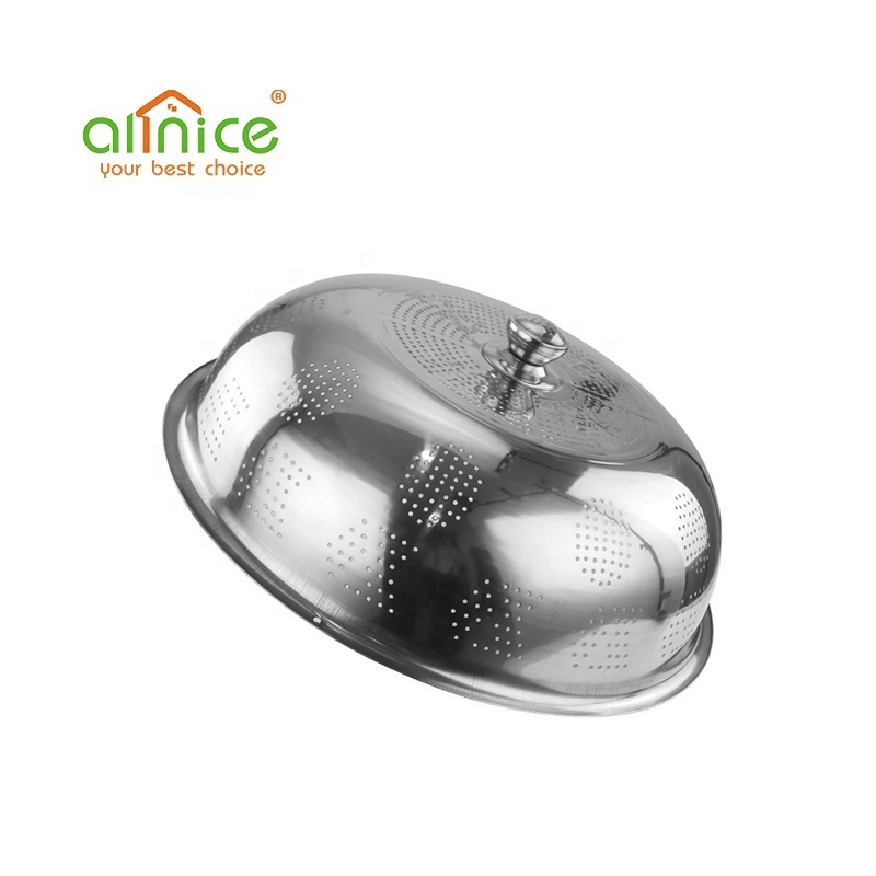 Kitchen Accessories Stainless Steel Dome Dish Plate Food Cover With Holes Cooking Pot Lid