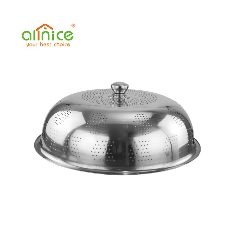 Kitchen Accessories Stainless Steel Dome Dish Plate Food Cover With Holes Cooking Pot Lid