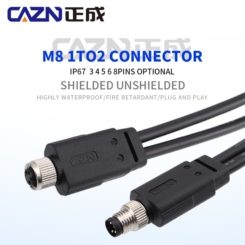 Hot sales M8 male splitter into 2 female overmolded plug 1meter PVC cable connector M8 Y cable