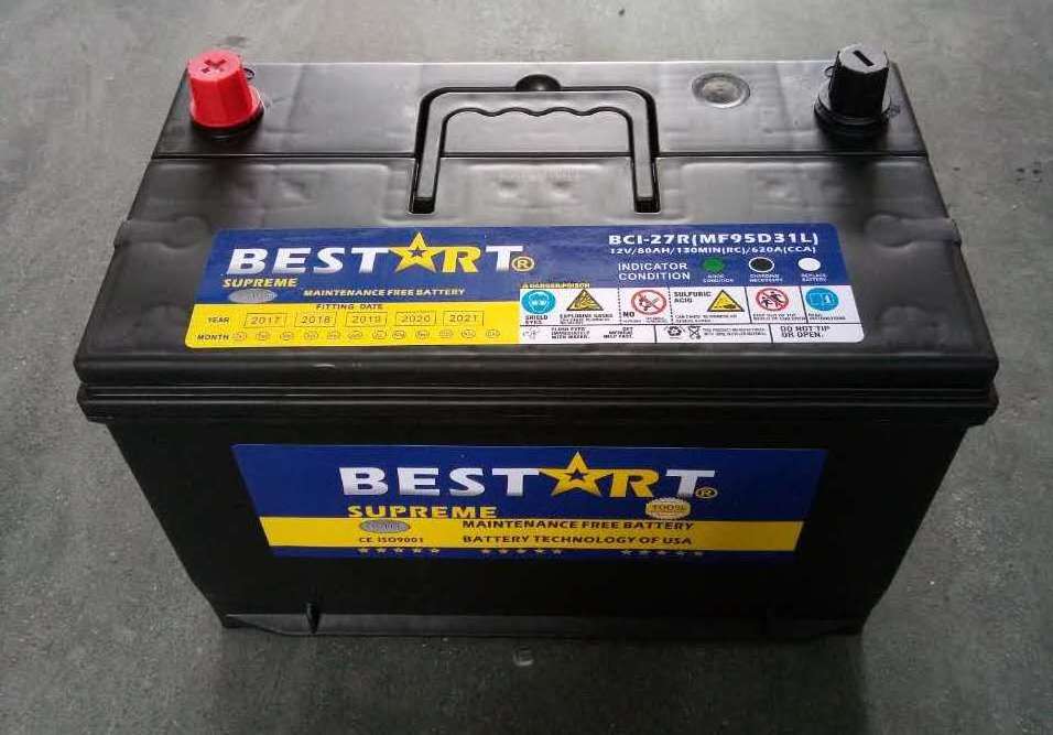 wholesale car battery 80ah 12V sealed dry cell battery 95D321R-MF