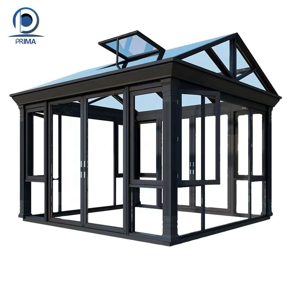 CBDMART Portable Victorian Custom Size Sunroom Outdoor Patio Rolling Louvered Roof Aluminum Sunroom Gazebo Pergola Glass Sunroom