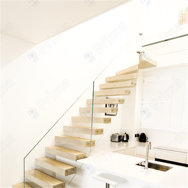 Prima Housing  Floating Stairs Brackets Staircase Solid Wood Tread Modern Design For Home