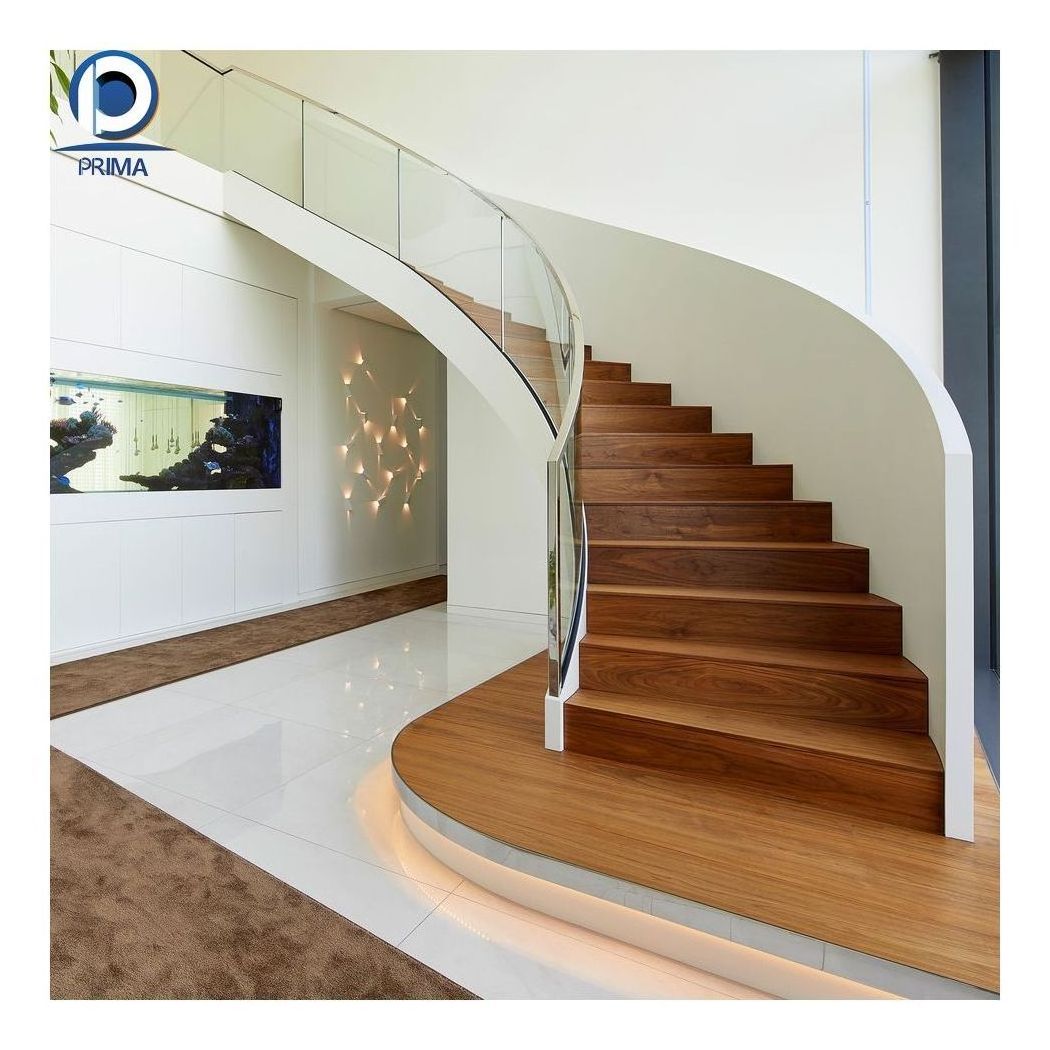 CBDMART Outdoor Modern Steel Staircases Design Curved Staircases Wooden Staircase Design