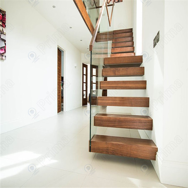 Prima Housing  Floating Stairs Brackets Staircase Solid Wood Tread Modern Design For Home