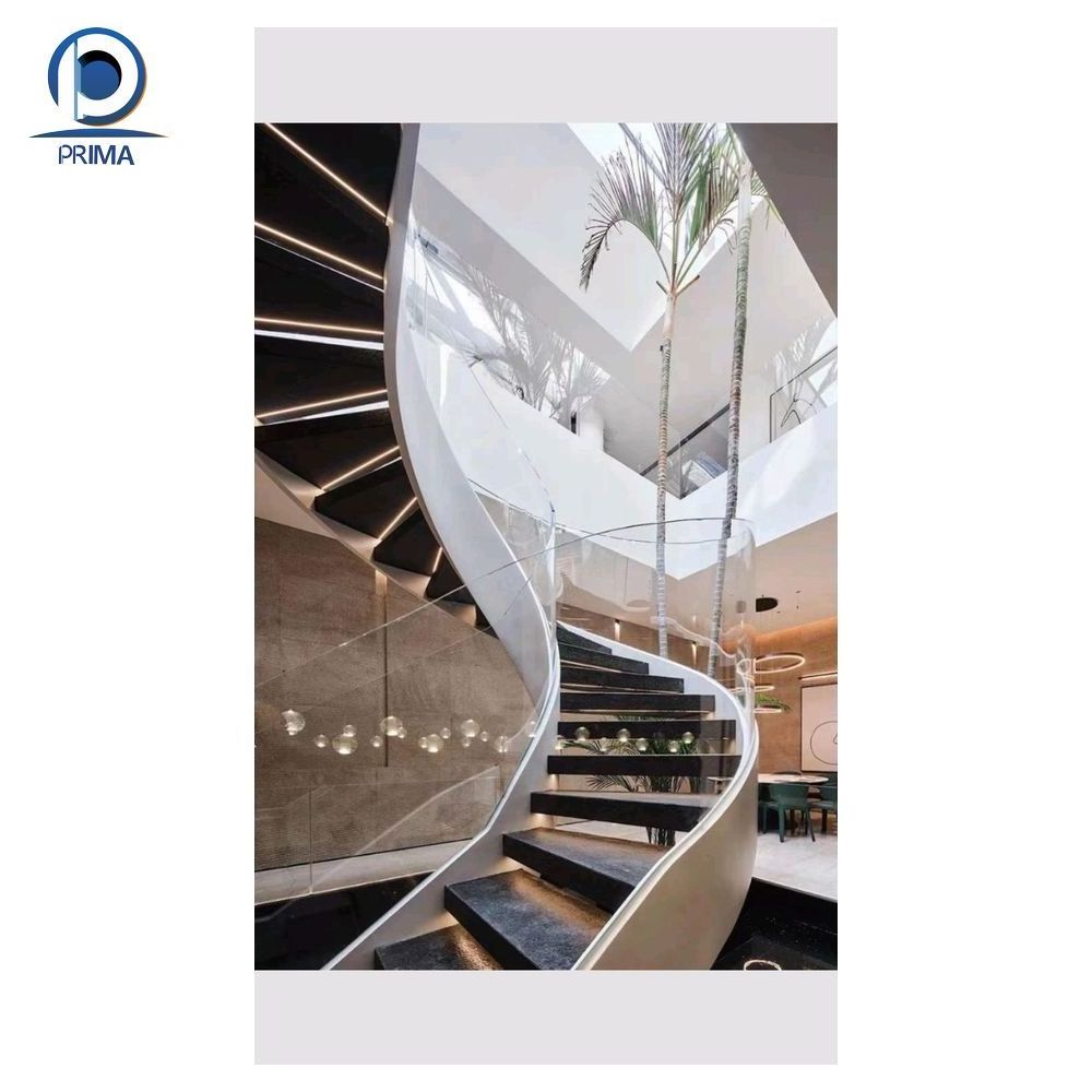 Prima Curved Staircase With Open Riser Curved Staircase Kits Traditional Style Curved Staircase Glass Railing Designs