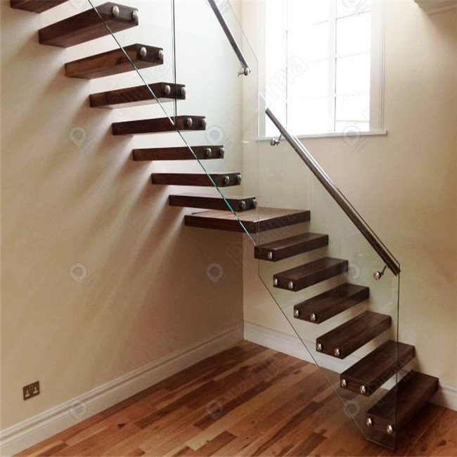 Prima Housing  Floating Stairs Brackets Staircase Solid Wood Tread Modern Design For Home