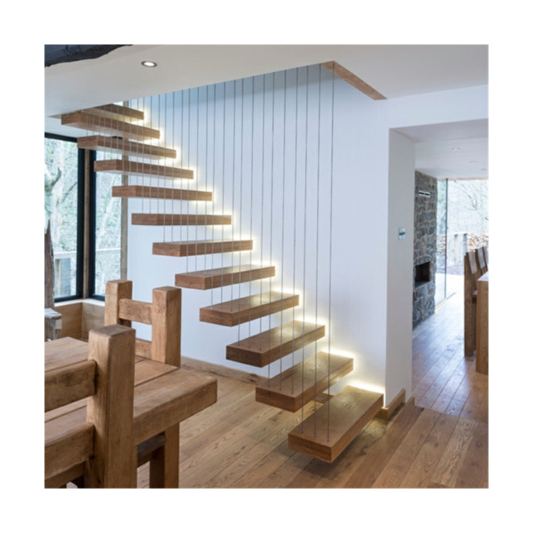 Straight stair save cost wood stair manufacturer floating staircase hot sale glass stairs