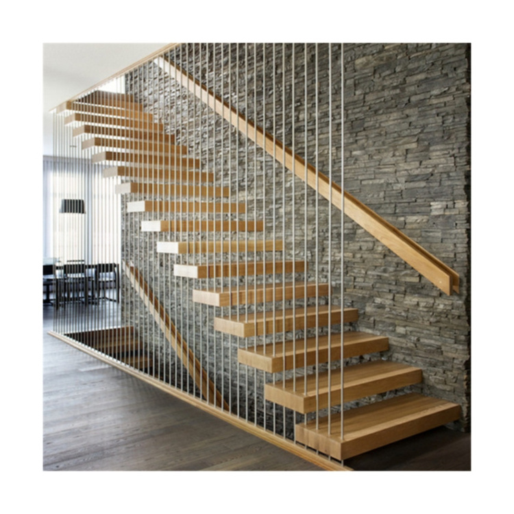 Straight stair save cost wood stair manufacturer floating staircase hot sale glass stairs