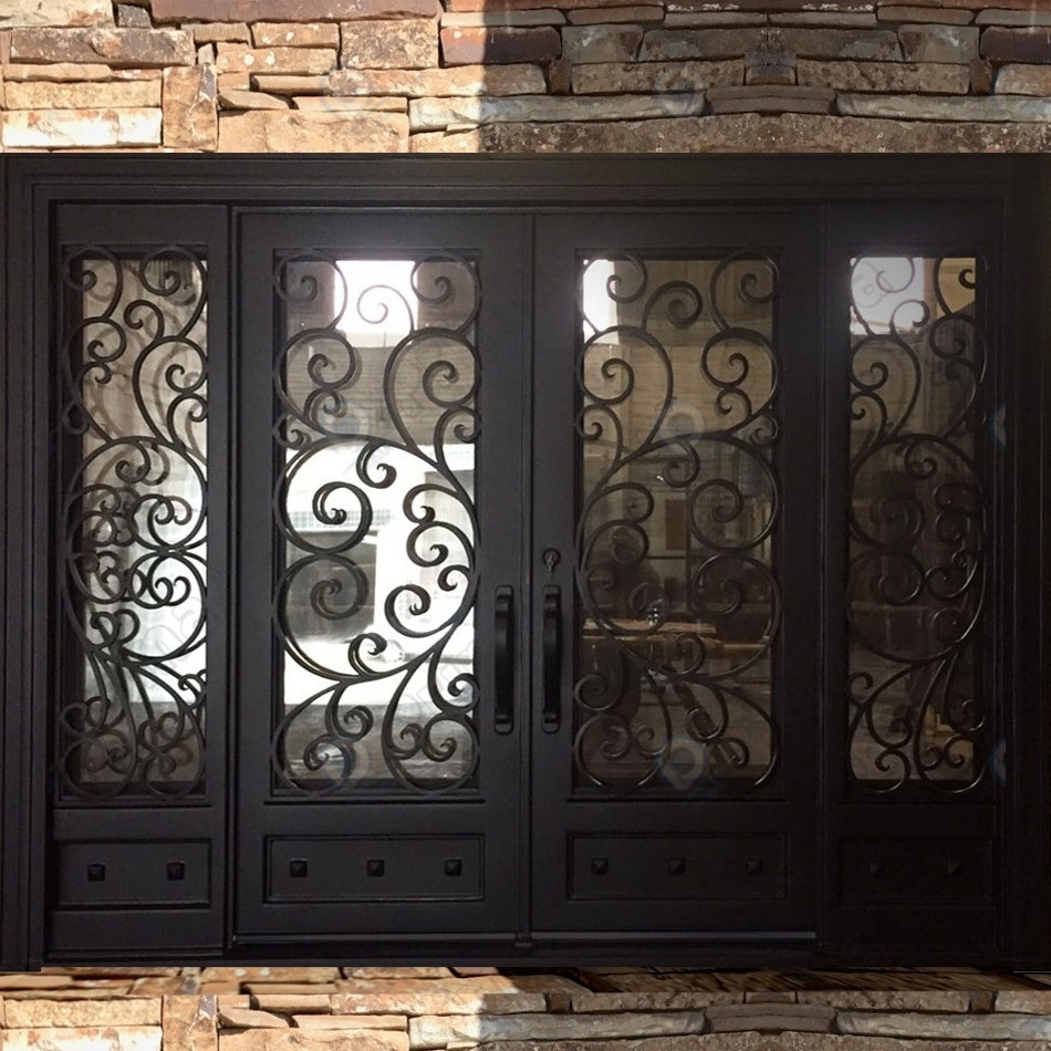 Customized decorative iron doors double entrance iron glass door arches iron doors