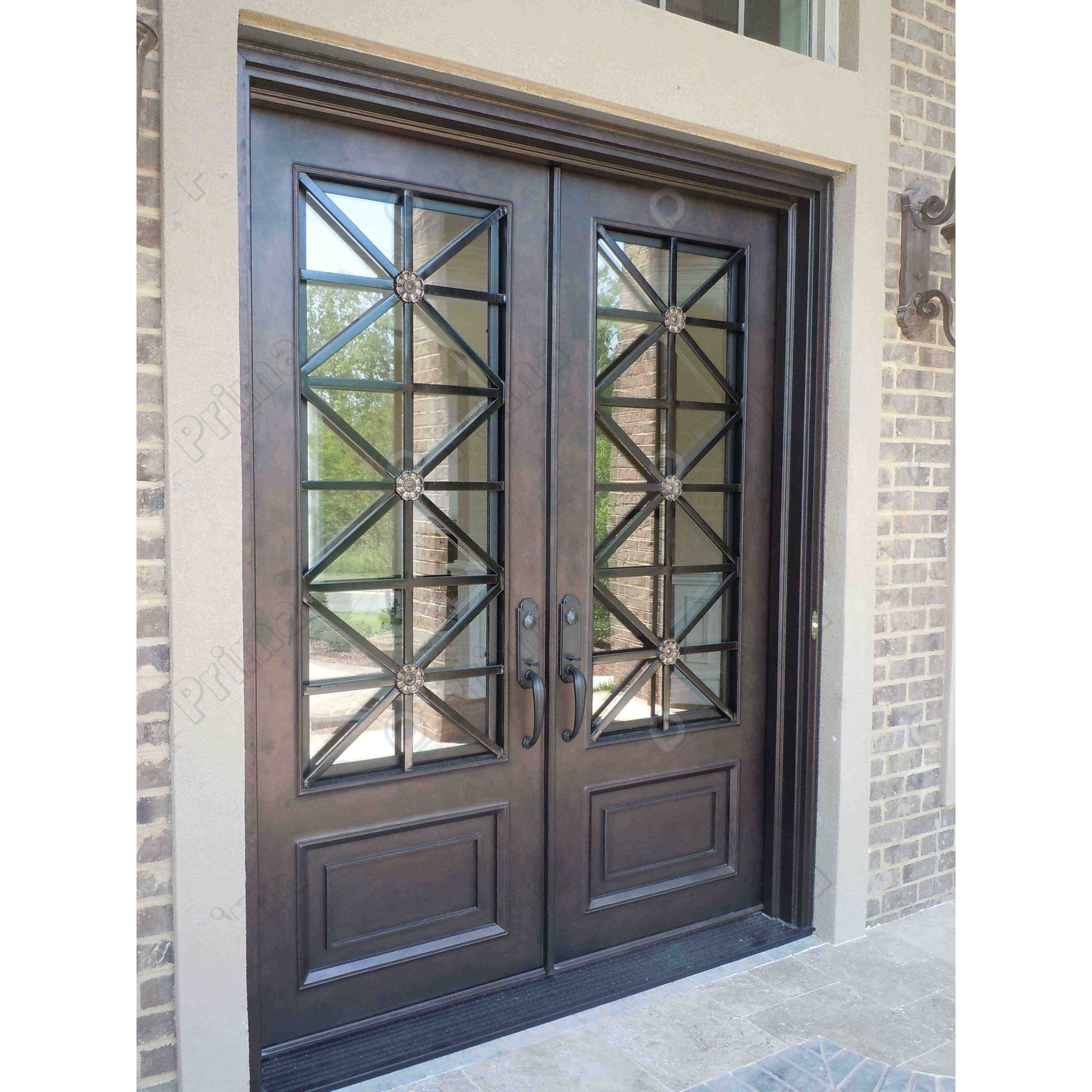 Customized decorative iron doors double entrance iron glass door arches iron doors