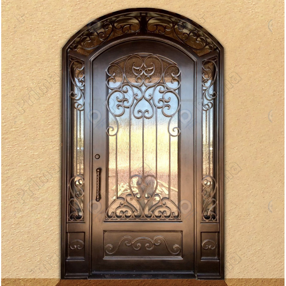 Customized decorative iron doors double entrance iron glass door arches iron doors