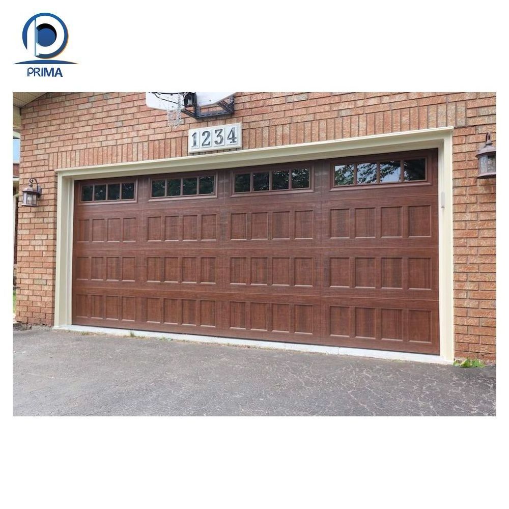 Prima simple design wood grain garage door low cost wood garage door modern Chinawood veneer garage doors