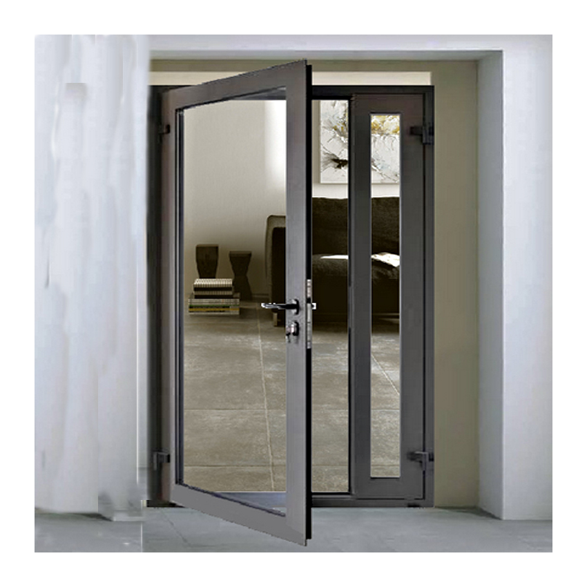 Double swing doors one fixed door aluminum alloy frame glass casement doors for kitchen