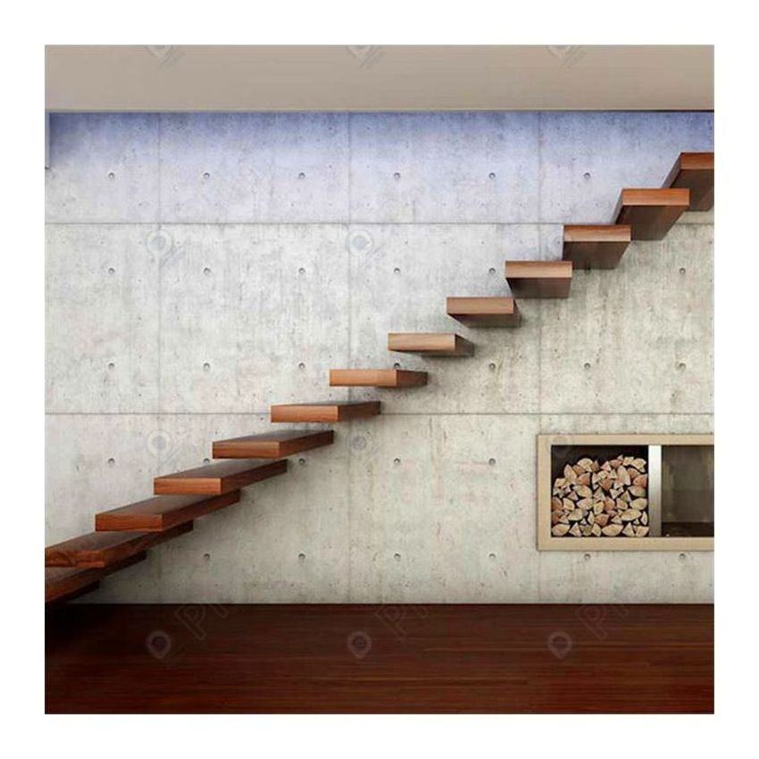 CBDMART Hotel Design Floating Stair Wooden Tread Brackets Indoor Suspend Stair Home Floating Stair Case