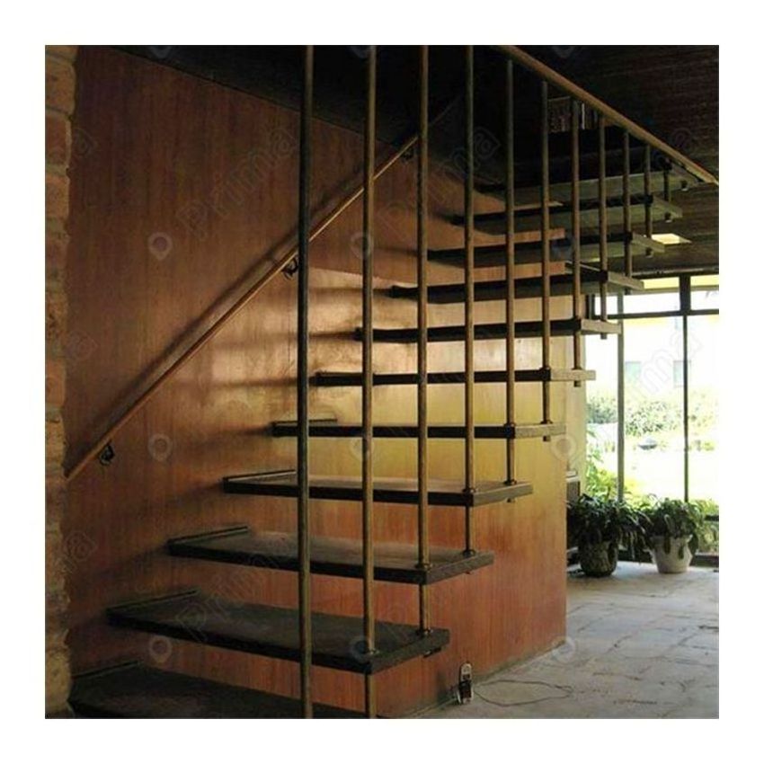 CBDMART Hotel Design Floating Stair Wooden Tread Brackets Indoor Suspend Stair Home Floating Stair Case