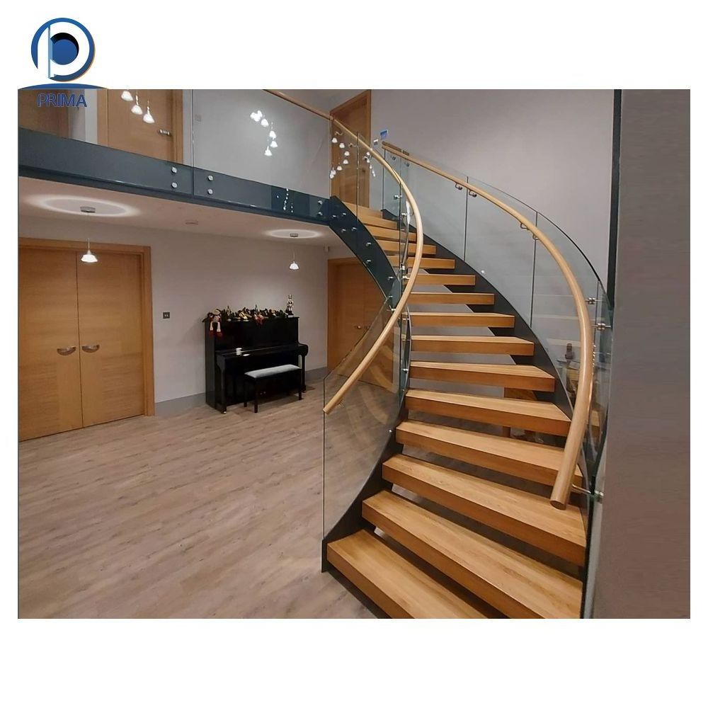 Prima Indoor Stair Railing Kits Mental Solid Wood Curved Staircases With Fancy Handrail