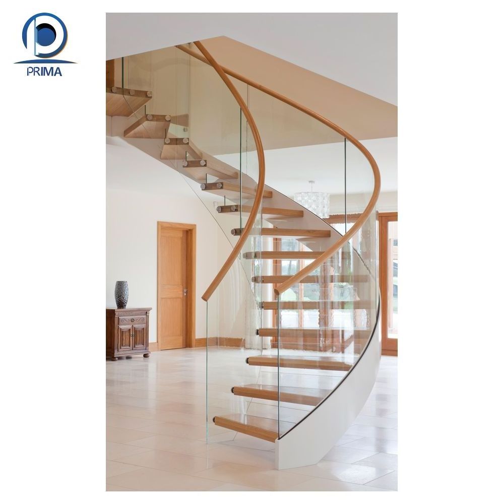 Prima Indoor Stair Railing Kits Mental Solid Wood Curved Staircases With Fancy Handrail