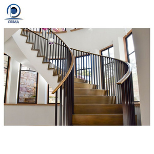 Prima Indoor Stair Railing Kits Mental Solid Wood Curved Staircases With Fancy Handrail