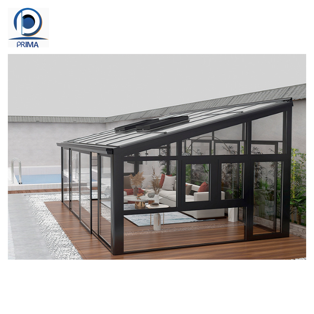 Prima  Tempered Insulated Glass Greenhouse Sunroom Gazebo Aluminum Frame Retractable Awning Roof Sliding   Houses