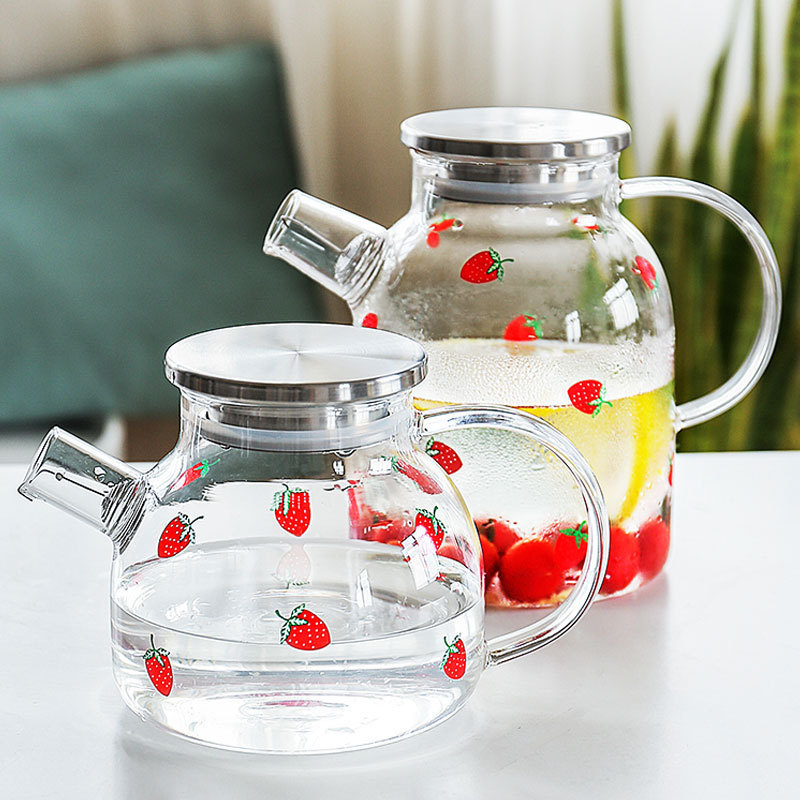 Borosilicate Glass Cold Water Kettles cold drink large capacity Strawberry glass kettle jug