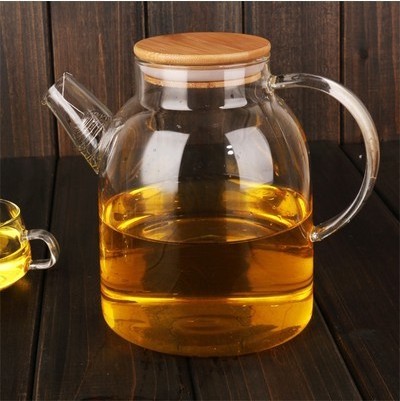 60 Ounce Borosilicate Large Glass Water Pitcher Tea Kettle with Stainless Steel Infuser Spout and Bamboo Lid