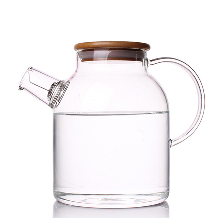 60 Ounce Borosilicate Large Glass Water Pitcher Tea Kettle with Stainless Steel Infuser Spout and Bamboo Lid