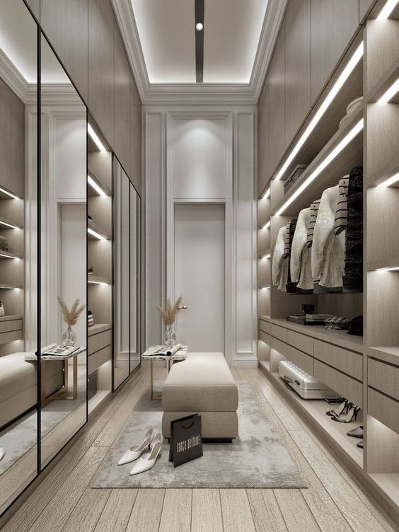 Contemporary Glass Door And Mirrored Dooor Wardrobe Closet Walkin Closet