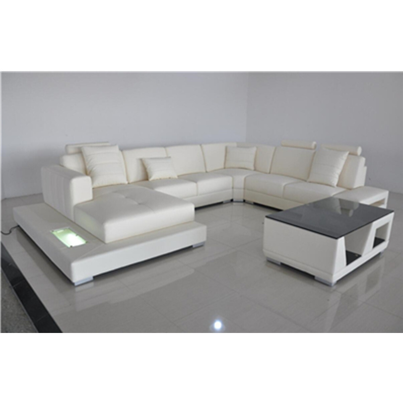 Dark Green Genuine Leather Sofa Set LED Light Modern Leader Living Room Home Use Sofas