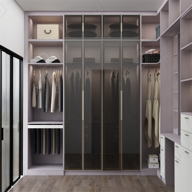 CBMmart Modern High-end Bedroom Wardrobe Stand Alone Closet With Glass Shelves Glass door Wardrobe