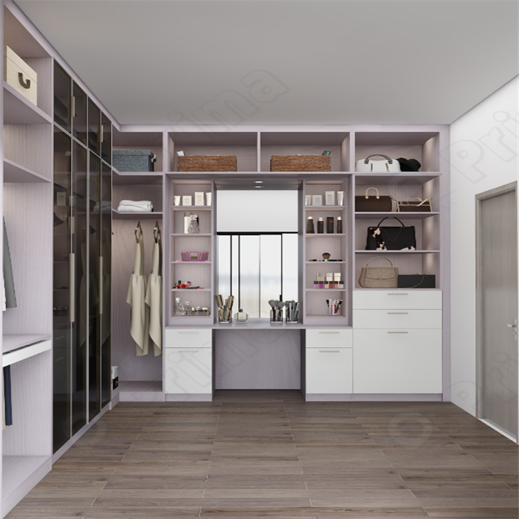 CBMmart Modern High-end Bedroom Wardrobe Stand Alone Closet With Glass Shelves Glass door Wardrobe