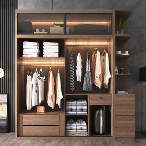 Modern New Design Opening Door Wooden Dark Brown Wardrobe