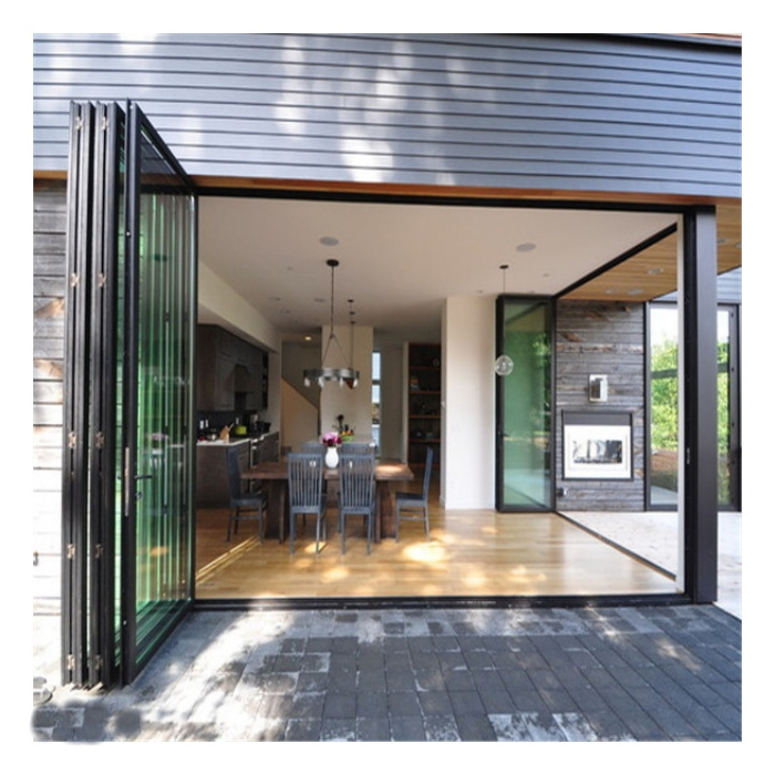 CBMMART Outdoor Exterior Bifold Doors Modern Designs Aluminum Alloy Double Tempered Glass Bi Folding Door Patio