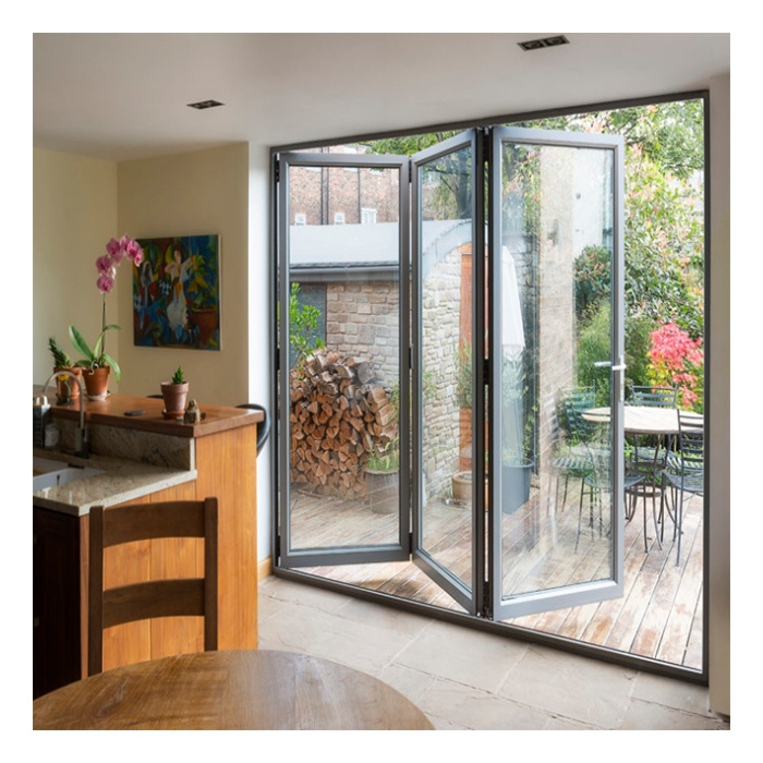 CBMMART Outdoor Exterior Bifold Doors Modern Designs Aluminum Alloy Double Tempered Glass Bi Folding Door Patio