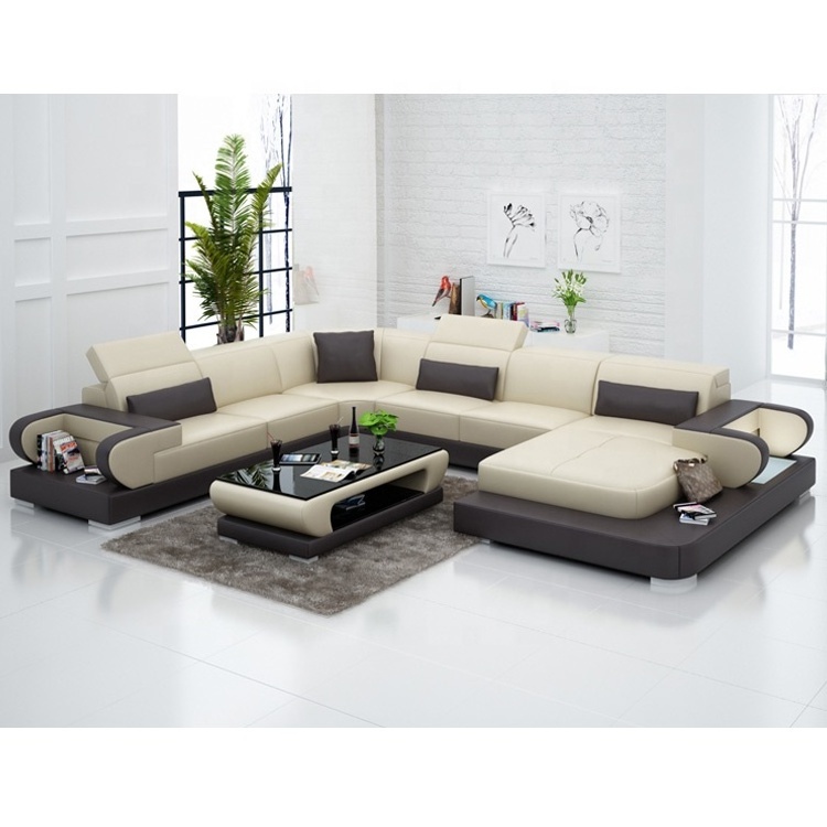 Factory Selling Red and Black Genuine Leather Sofa Set Living Room Furniture L Shape Furniture Sofas