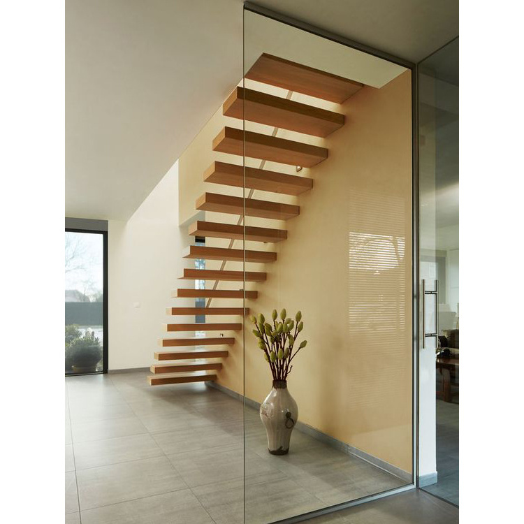 Modern Used Metal Staircase Kit Steel Solid Oak wood Floating Stairs