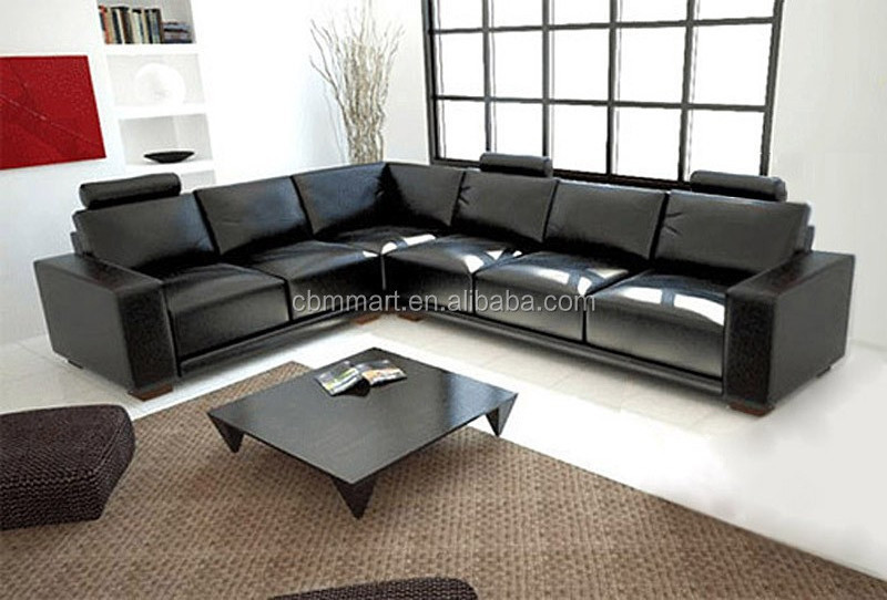 Black color living room sectional leather sofa A1121