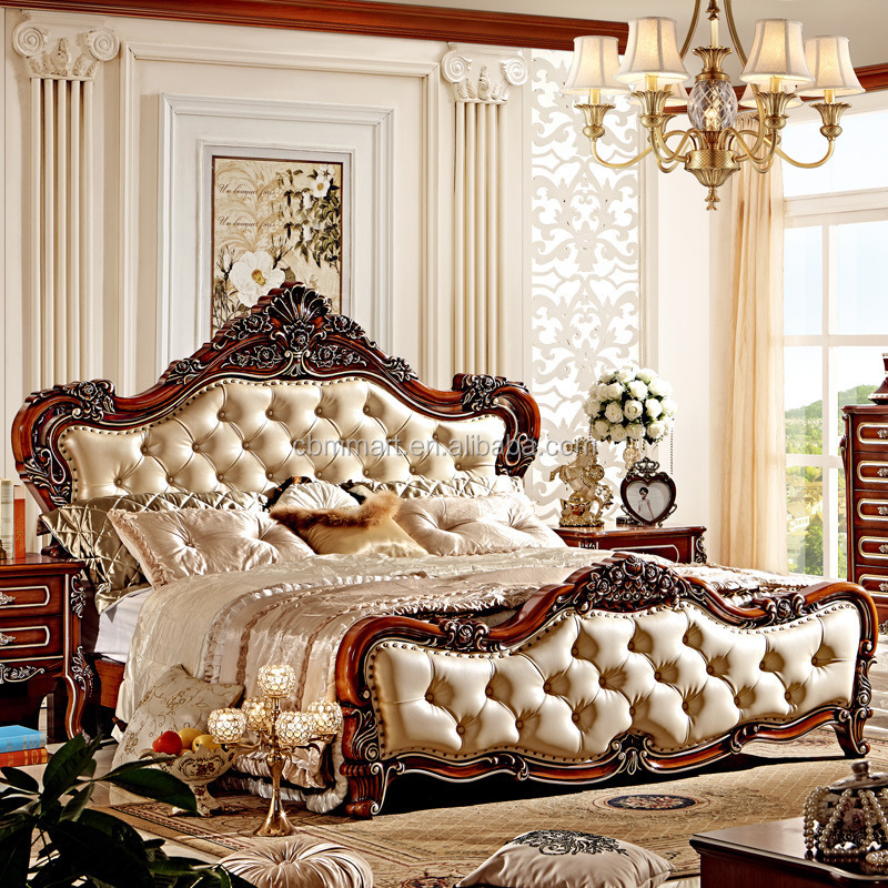 Luxury Bedroom Furniture Rubber Wood Royal King Size Bed MS102