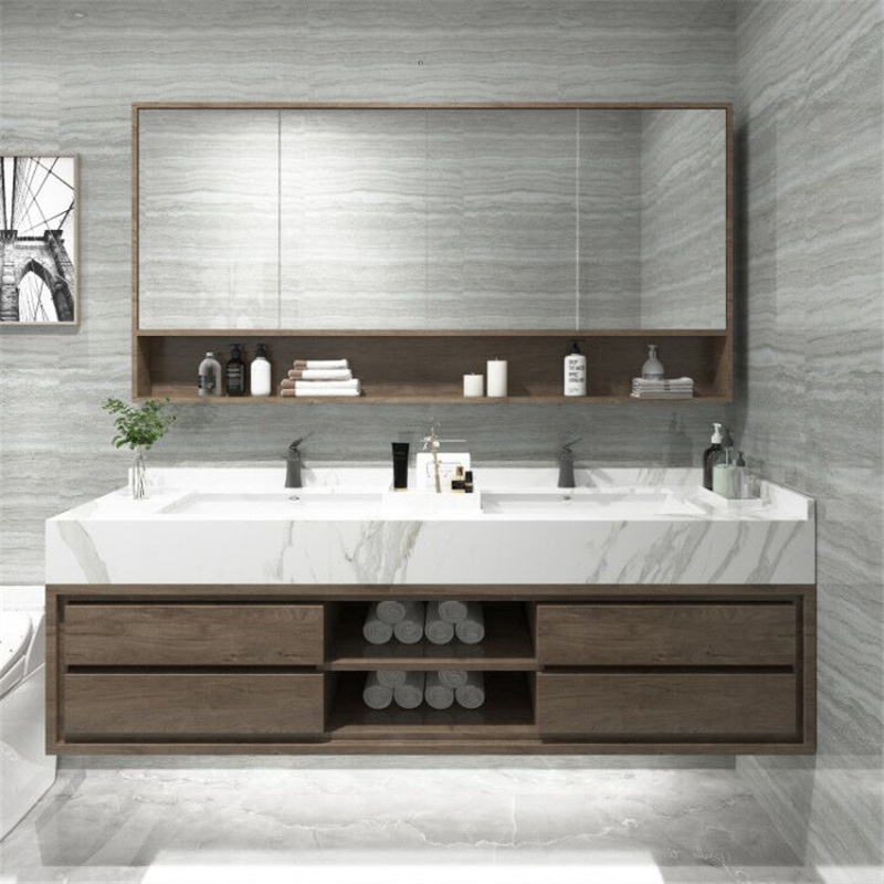 Moisture Proof Plywood Marble Counter Top Bathroom Vanity with Under Mount Sink Basin Bathroom Cabinet