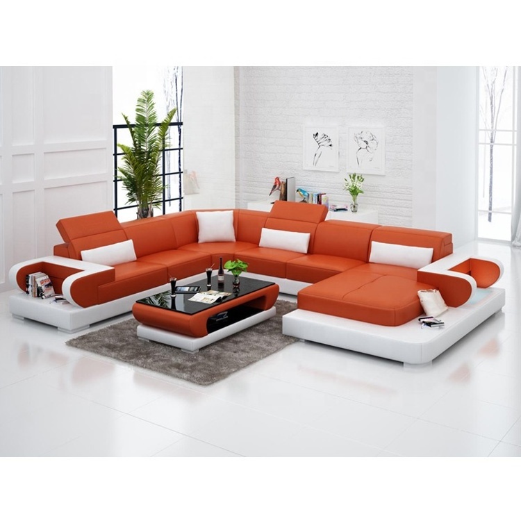 Factory Selling Red and Black Genuine Leather Sofa Set Living Room Furniture L Shape Furniture Sofas