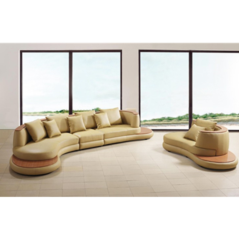 Modern Yellow Gold Arc Shaped Living Room Sofa Set Furniture Cow Genuine Leather Sectional Sofas