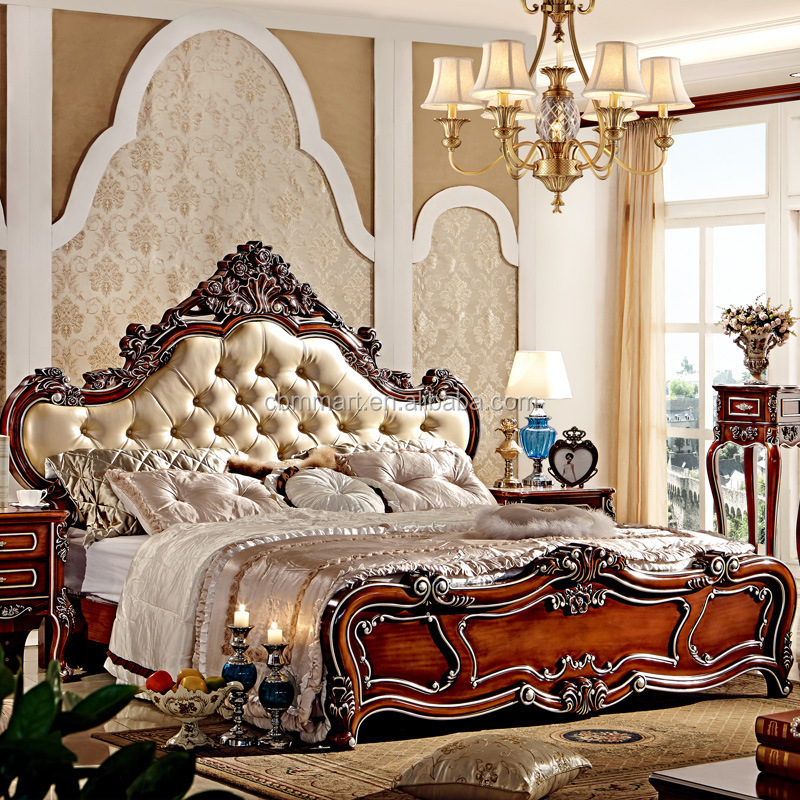 Luxury Bedroom Furniture Rubber Wood Royal King Size Bed MS102