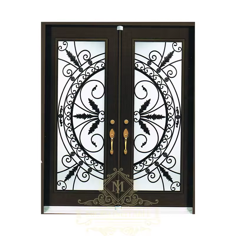 Hot selling black metal entrance door wrought iron doors for sale