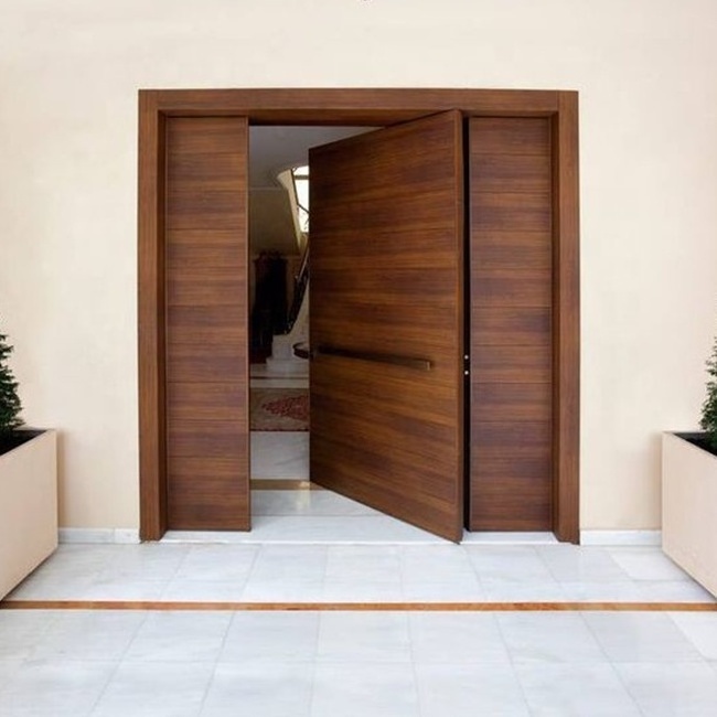 Villa exterior use wooden main entry pivot front doors with security lock