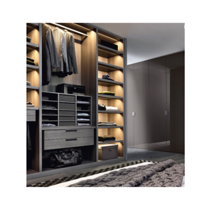 Customized Solid Wood Walk In Bedroom Wardrobe Armoire Closet with Tempered Glass Doors