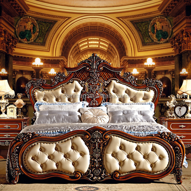 Luxury Bedroom Furniture Rubber Wood Royal King Size Bed MS102