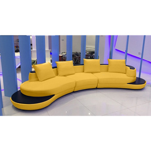 Modern Yellow Gold Arc Shaped Living Room Sofa Set Furniture Cow Genuine Leather Sectional Sofas