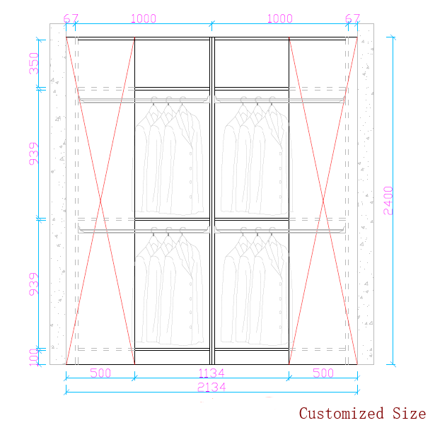 Bedroom opening closet L-shape wardrobe